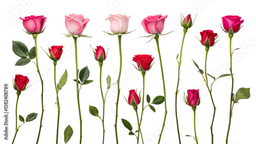 A collection of small rose  isolated against a flat background