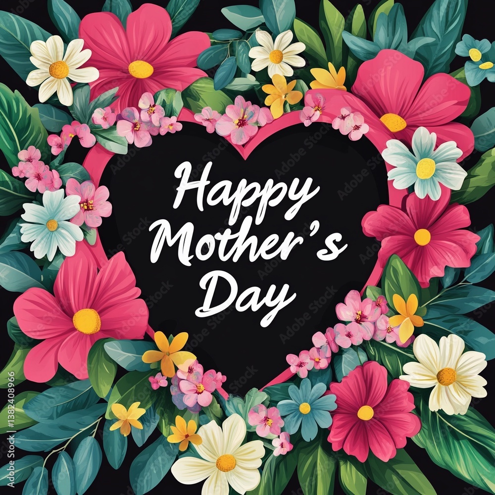 Fototapeta Flowers and leaves surround in a heart shape. Write 