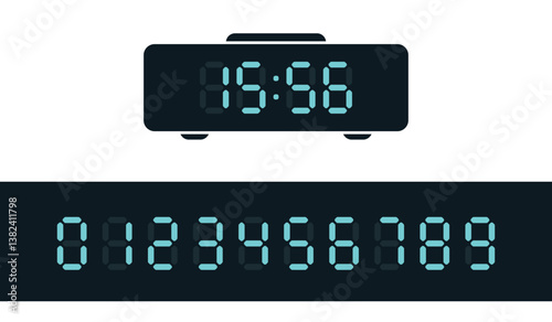 Electronic numbers set. Vector digital LED numbers set. Digital display number set for sign, alarm, calculator, clock, light, electronic, computer, watch, time. Vector illustration of LED digits.	