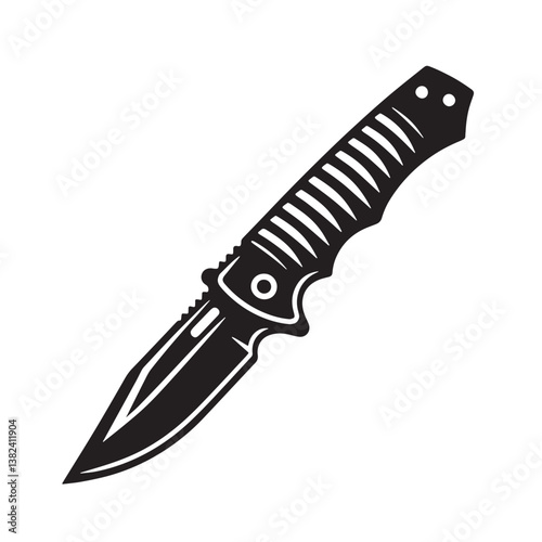 Black Color Utility Knife Silhouette Vector Illustration, Solid White Background