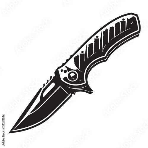 Black Color Utility Knife Silhouette Vector Illustration, Solid White Background