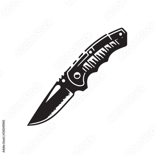 Black Color Utility Knife Silhouette Vector Illustration, Solid White Background