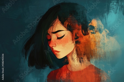 Inner Critic. Depressed Female Cartoon Character Struggling with Self-Condemnation and Guilt