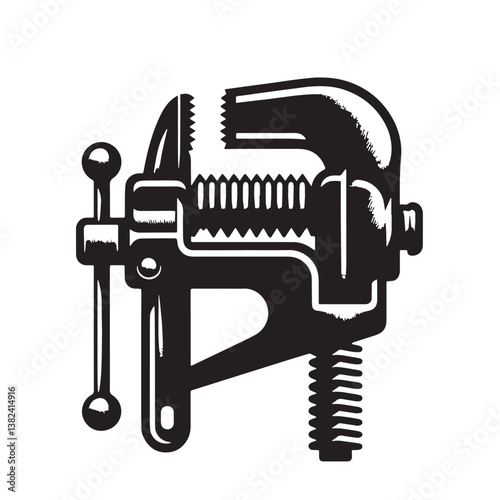Black Color Vice Grips Silhouette Vector Illustration, Solid White Background