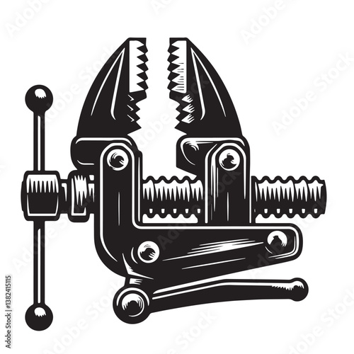 Black Color Vice Grips Silhouette Vector Illustration, Solid White Background