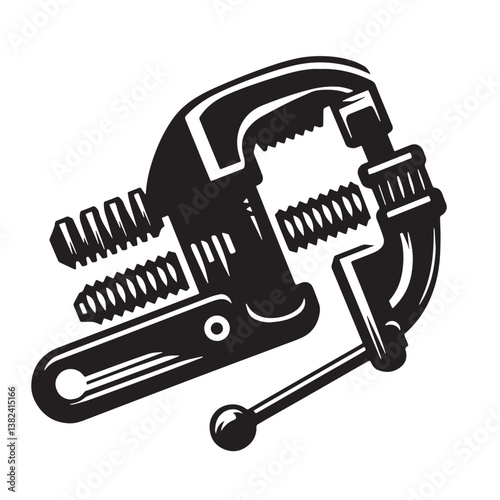 Black Color Vice Grips Silhouette Vector Illustration, Solid White Background