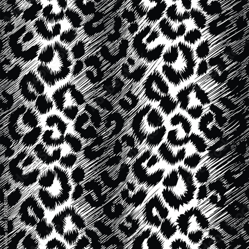 Black and White Leopard Line Art Seamless Pattern