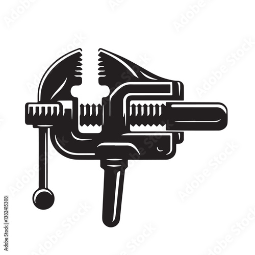 Black Color Vice Grips Silhouette Vector Illustration, Solid White Background