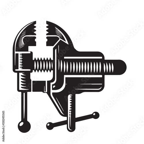 Black Color Vice Grips Silhouette Vector Illustration, Solid White Background