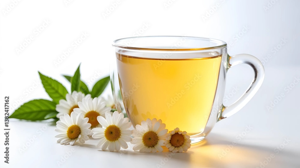 Chamomile Tea with Fresh Flowers - Tranquility and Herbal Remedy Chamomile Tea with Fresh Flowers - Tranquility and Herbal Remedy