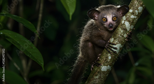 The Mysterious Aye-Aye in a Dark Rainforest
