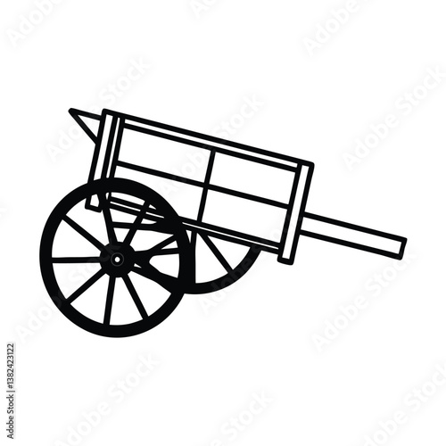 Isolated vintage wooden carriage with old wheels