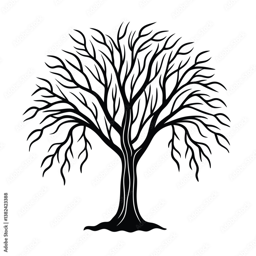 Obraz premium Black vector tree silhouette, a symbol of life's growth