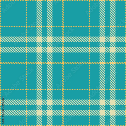 Elegant Seamless Tartan featuring Bright dark cyan and Pale butterscotch Fabric Design