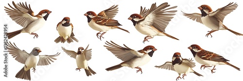 A Collection of House Sparrow Birds in Various Natural Poses photo