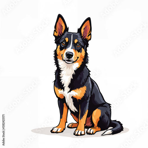 Adorable Cartoon Australian Kelpie Puppy Vector Illustration