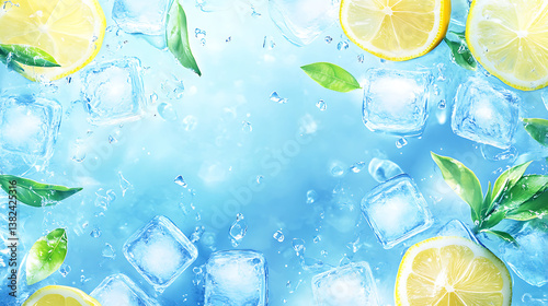 Refreshing Lemon and Mint Drink with Ice Cubes