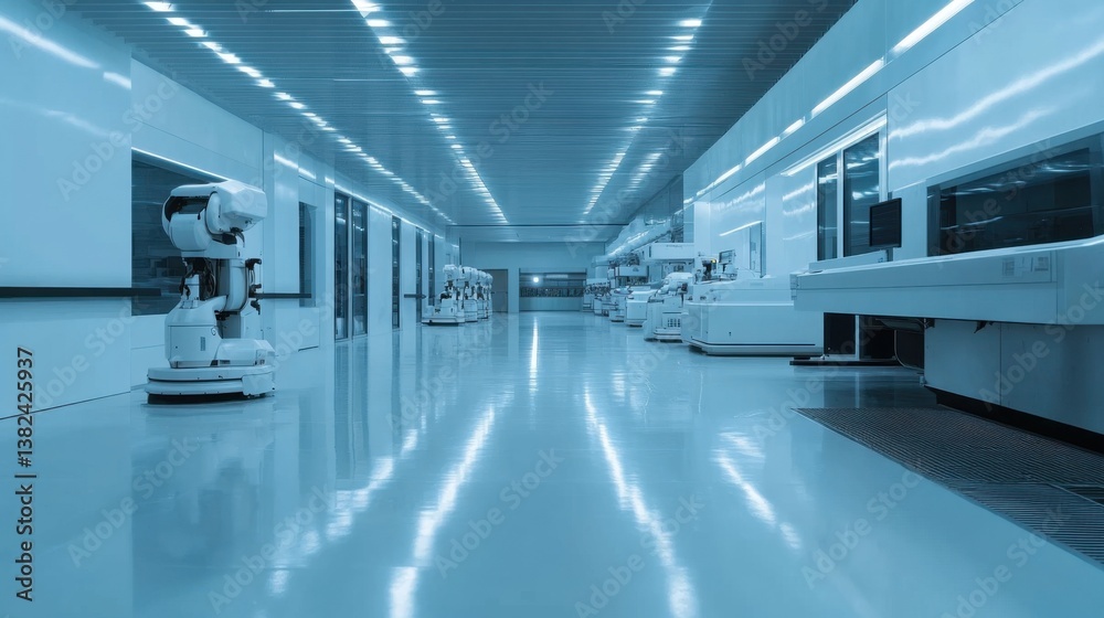 clean room with automated machines and robots clean room with automated machines and robots
