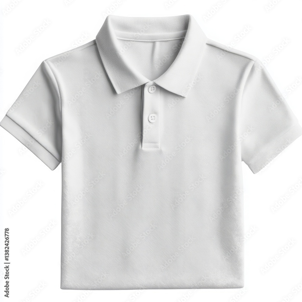 White polo T-shirt, collar neatly folded, soft cotton texture, isolated on pure white background. White polo T-shirt, collar neatly folded, soft cotton texture, isolated on pure white background.