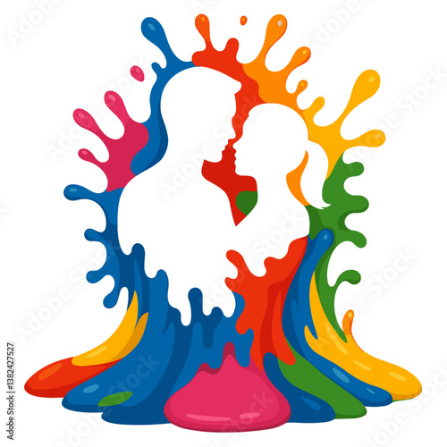  Color Blast Couple - Vector Illustration of colorful liquid blast with Male and Female Design, Love, Abstract, Male, Female, Girl, Boy, Silhouette, Paint, Liquid, Juice, Blast,red,green,blue,yellow