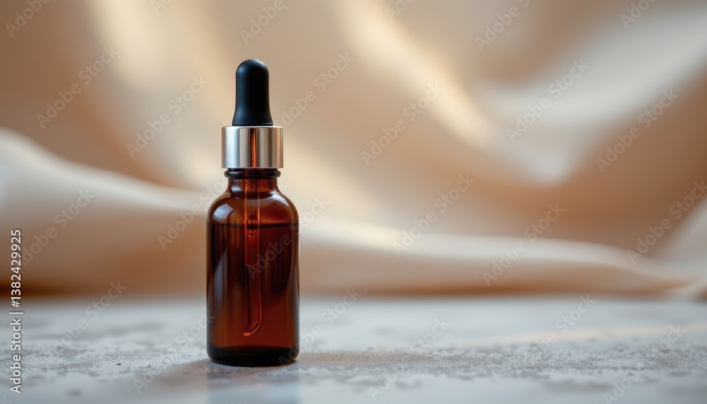 Naklejka premium Elegant Simplicity A dropper bottle against a soft, blurred background with warm tones, focusing on simplicity and elegance.