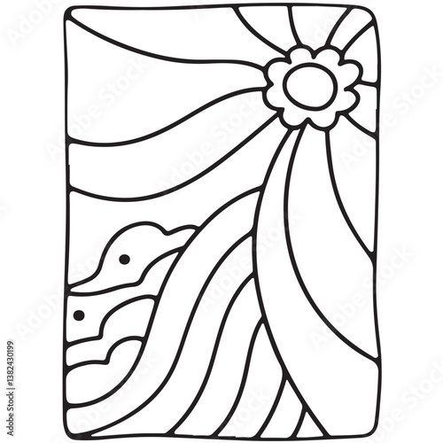 Comfy patterns coloring page, bold and easy coloring book page, patterns, mandala, flowers, floral, animals, vector illustration, line art, black and white, victor art, illustration