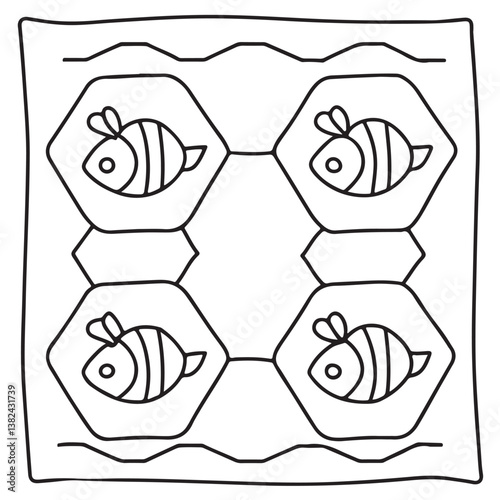 Comfy patterns coloring page, bold and easy coloring book page, patterns, mandala, flowers, floral, animals, vector illustration, line art, black and white, victor art, illustration