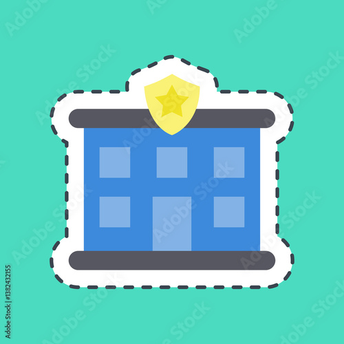 Sticker line cut police station. Building elements. Good for prints, web, posters, logo, site plan, map, infographics, etc.