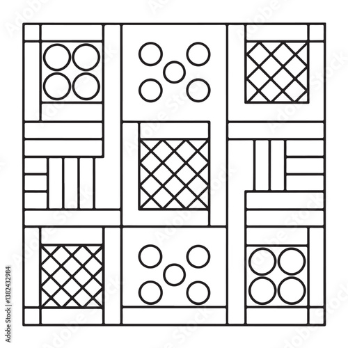 Comfy patterns coloring page, bold and easy coloring book page, patterns, mandala, flowers, floral, animals, vector illustration, line art, black and white, victor art, illustration