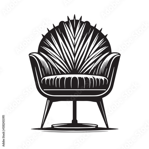 Black Color Accent Chair Silhouette Vector Illustration, Solid White Background