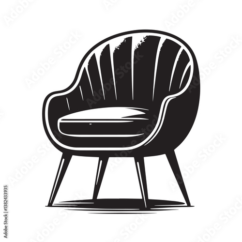 Black Color Accent Chair Silhouette Vector Illustration, Solid White Background