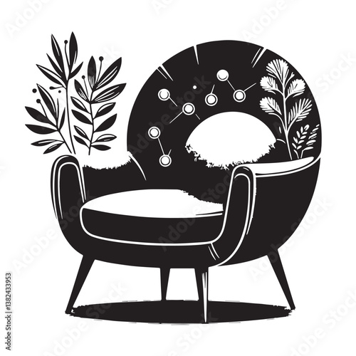 Black Color Accent Chair Silhouette Vector Illustration, Solid White Background