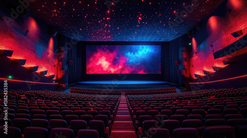 Obraz na płótnie Modern beautiful Cinema hall with black seats symbolizing the film industry, cinema industry and cinematic experience, with space for text or branding. w salonie