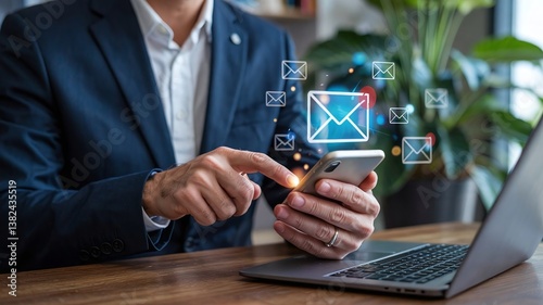 Wallpaper Mural Businessman Checking Emails on Smartphone Digital Communication Modern Technology Online Messaging Torontodigital.ca