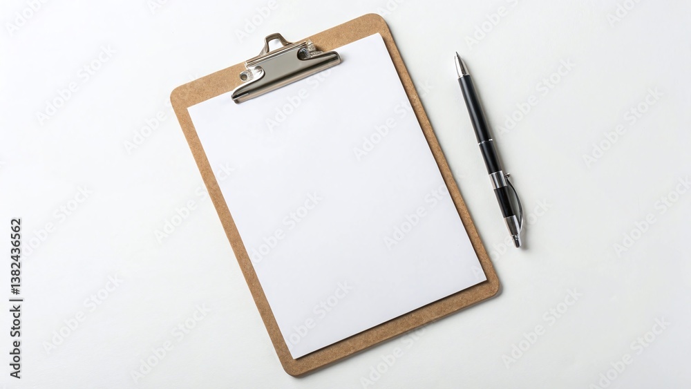 Blank Clipboard with Pen Mockup for Notes To Do List Office Supplies Workspace Organization Top View Blank Clipboard with Pen Mockup for Notes To Do List Office Supplies Workspace Organization Top View