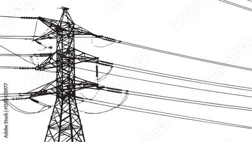 High-voltage transmission tower with power lines illustrating energy distribution and essential infrastructure for electricity supply