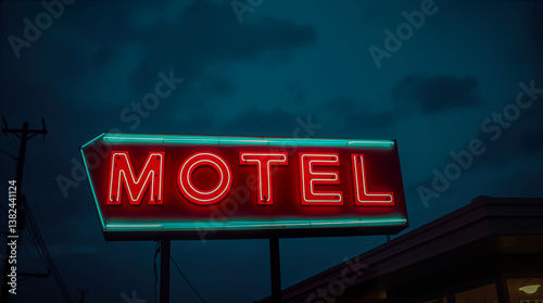 Wallpaper Mural A neon motel sign glowing against a twilight sky, creating a sense of intrigue and nostalgia. Torontodigital.ca