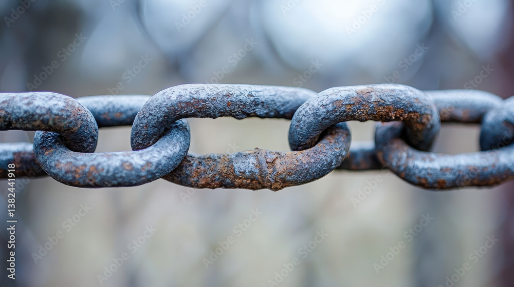 A close-up of a rusty metal chain link, showcasing wear and texture. A close-up of a rusty metal chain link, showcasing wear and texture.