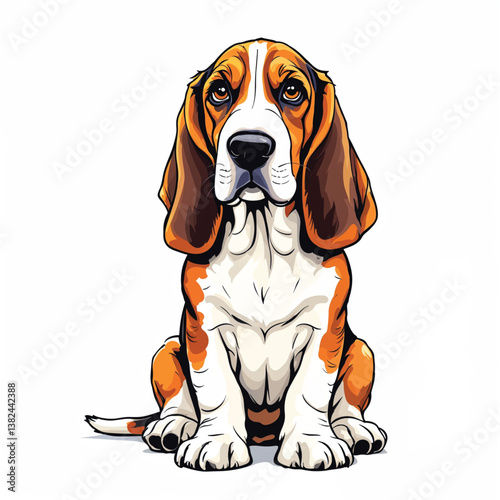 Adorable Cartoon Basset Hound Puppy Vector Illustration
