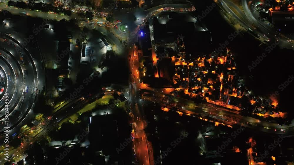 Night top-view aerial view of Bengaluru City in Karnataka. Urban cityscape concept or abstract of advanced innovation, financial technology, and energy power. Night top-view aerial view of Bengaluru City in Karnataka. Urban cityscape concept or abstract of advanced innovation, financial technology, and energy power.