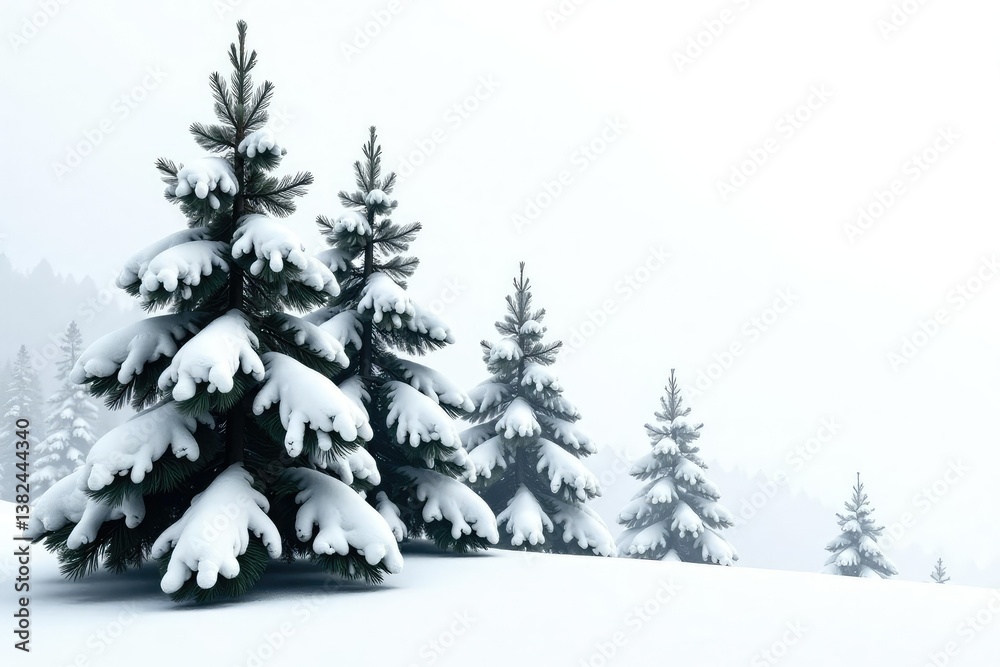 Obraz premium Branches of fir trees isolated on white background, winter, nature, snow