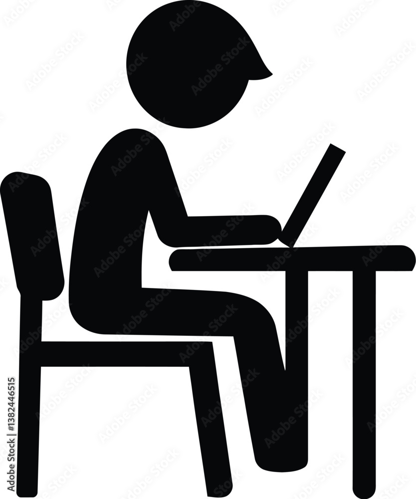 Black PNG Vector Silhouette of a Person Working on a Laptop at a Desk for Office and Productivity Designs Black PNG Vector Silhouette of a Person Working on a Laptop at a Desk for Office and Productivity Designs