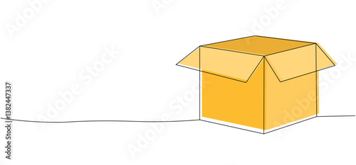 small business packaging cardboard box open symbol sign, One continuous line drawing for Poster, banner, background with lettering, Doodle outline,Parcel Box, Minimal Symbol,Delivery Outline Art 