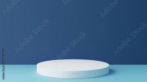 Floating White Podium on a Blue Background with Soft Shadows
