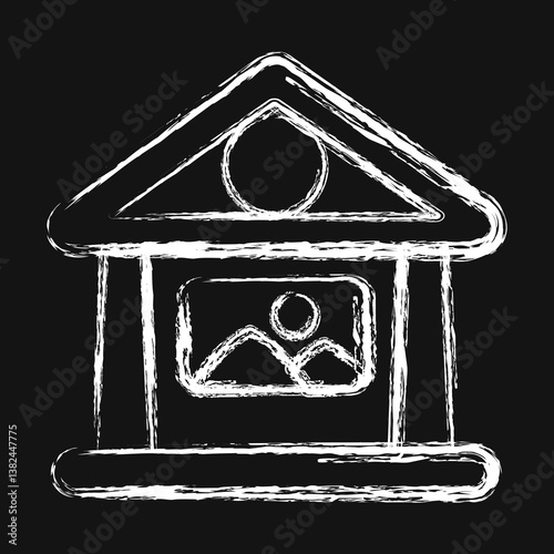 Icon art gallery museum. Building elements. Icons in chalk style. Good for prints, web, posters, logo, site plan, map, infographics, etc.