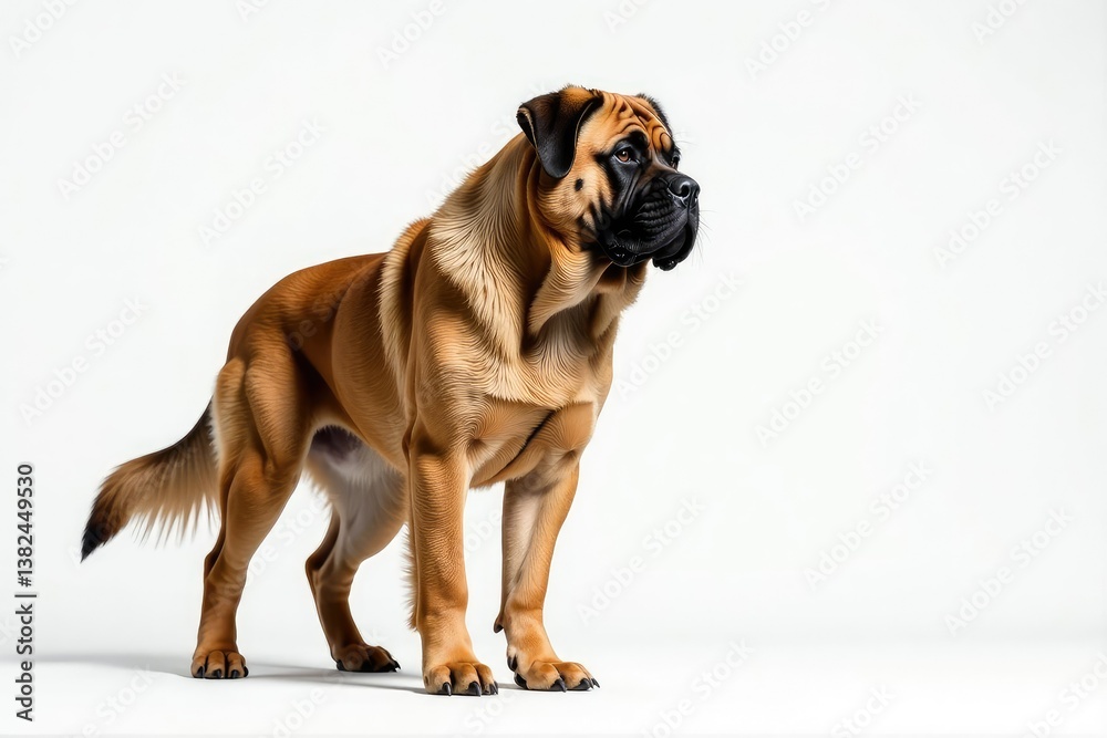 Obraz premium Majestic mastiff, powerful stance, white background, canine photography, background