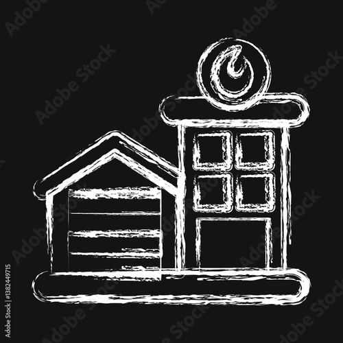 Icon fire station. Building elements. Icons in chalk style. Good for prints, web, posters, logo, site plan, map, infographics, etc.