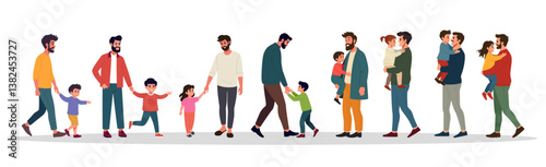 Father and sons characters vector illustration set