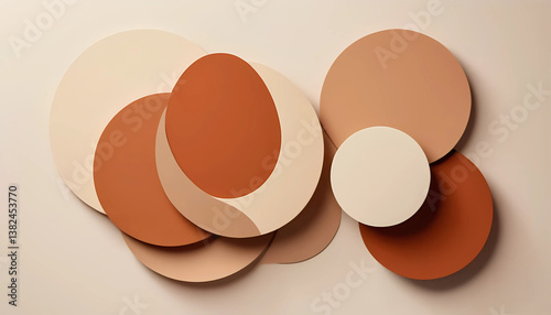 Stylish abstract composition of overlapping circles in warm earth tones. Ideal for modern design projects, home decor, branding, and artistic presentations to convey elegance and tranquility.