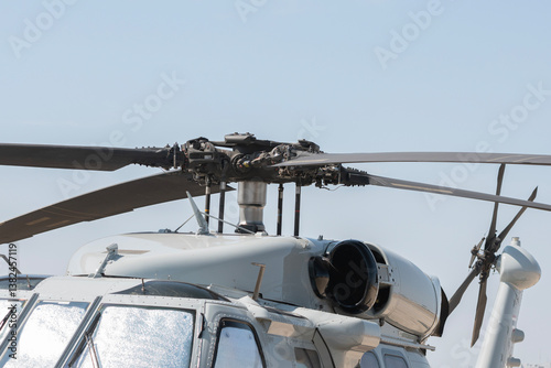 Helicopter rotor blades on technology background